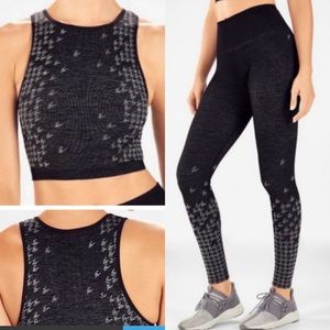 Fabletics Frances Black+Grey Houndstooth Pattern Matching Set Leggings Crop Top